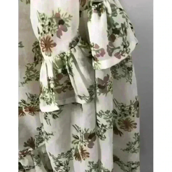 Walter Baker Women's L Green Floral Ruffle Chiffon Top Long Sleeve NWT Cottage - Picture 5 of 9